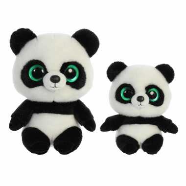 Pandabeertjes knuffels setje van 2x stuks - 15 en 20 cm