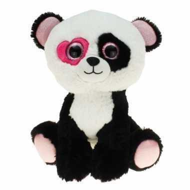 Pluche pandabeer knuffel zittend met hartje 30 cm